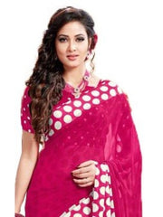 Georgette Digital Saree With Blouse-Dark Pink