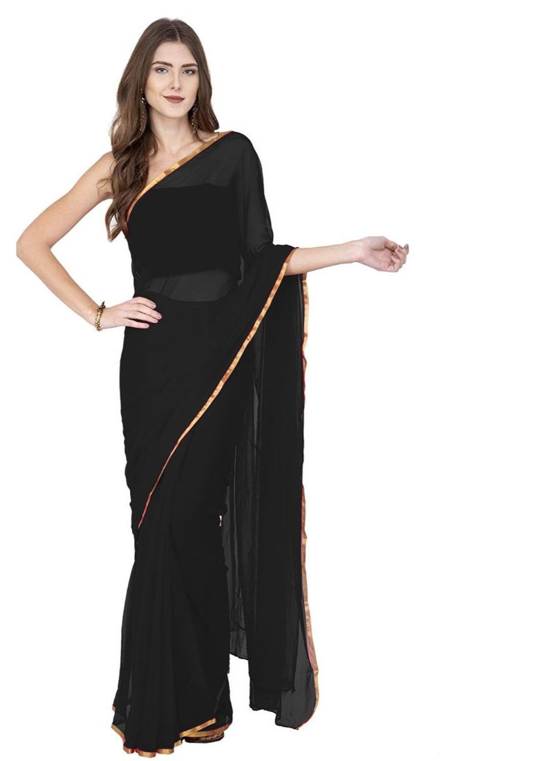 Generic Women's Chiffon Saree (Black, 5-6 Mtrs)