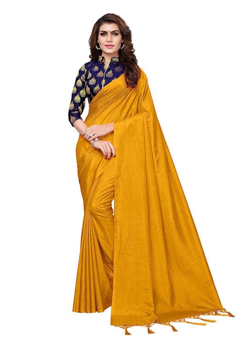 Generic Women's Zoya Silk Saree (Mustard, 5-6