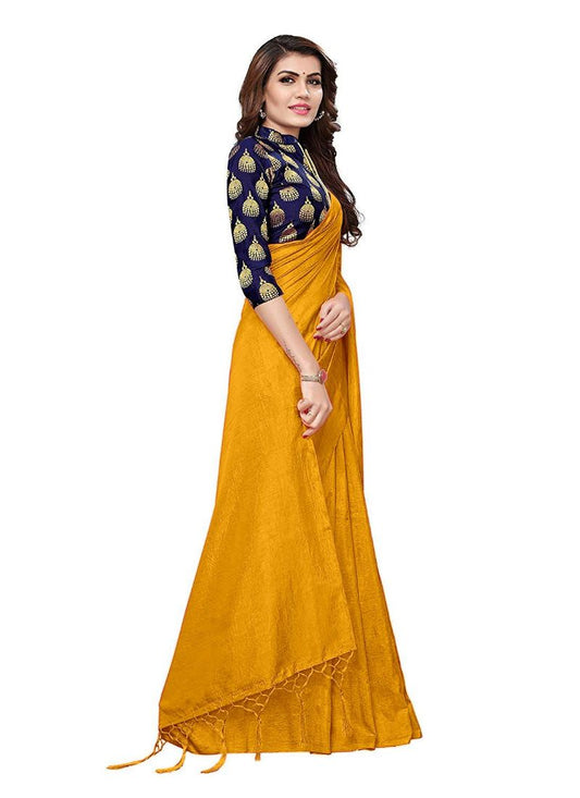 Generic Women's Zoya Silk Saree (Mustard, 5-6