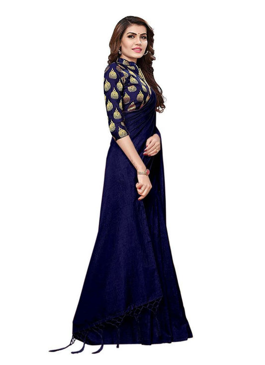 Generic Women's Zoya Silk Saree (Navy Blue, 5-6