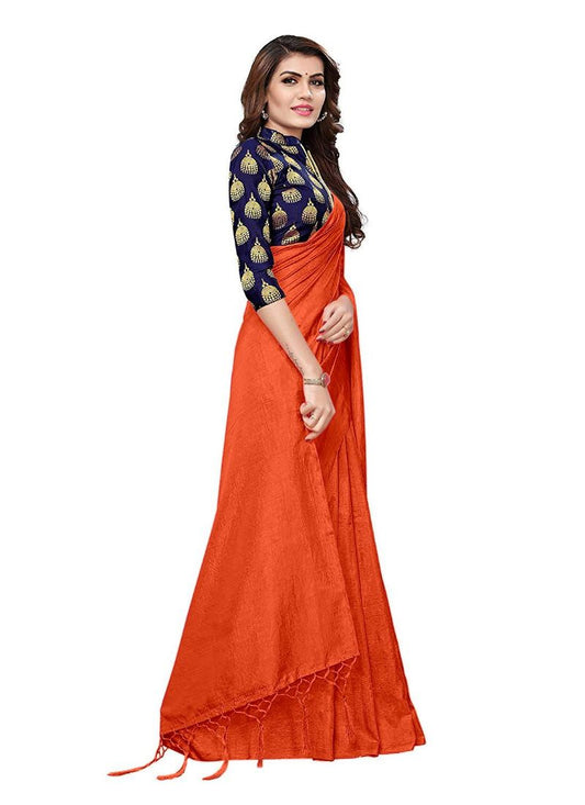 Generic Women's Zoya Silk Saree (Orange, 5-6 Mtrs)