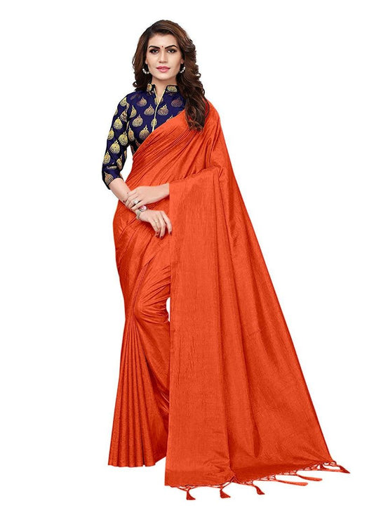 Generic Women's Zoya Silk Saree (Orange, 5-6 Mtrs)