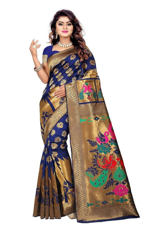 Bule Color Jacquard Saree with Blouse