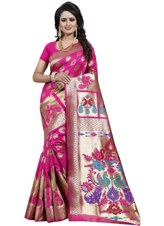 Pink Color Jacquard Saree with Blouse