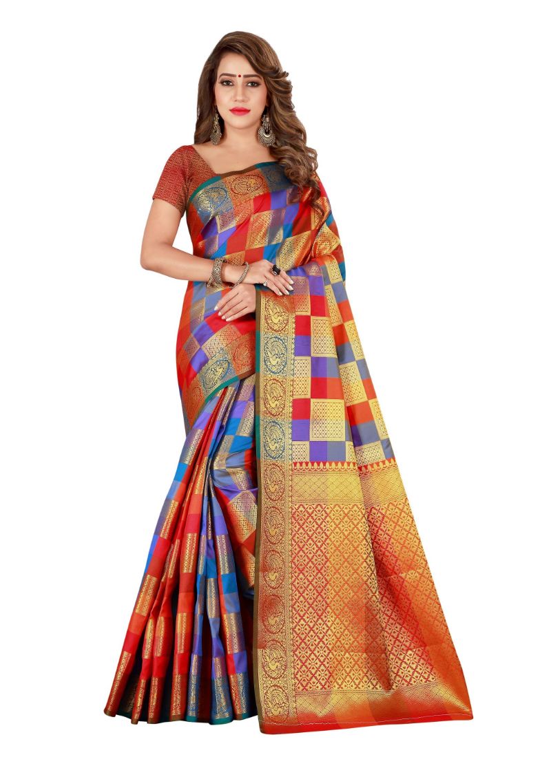 Generic Women's Sana Silk Saree with Blouse