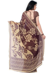 Printed Faux Georgette Wine Color Saree