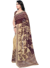 Printed Faux Georgette Wine Color Saree