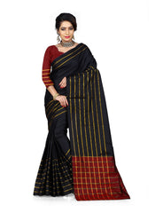 Black Color Cotton Silk Saree with Blouse