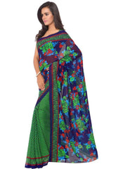 Printed Faux Georgette Green Color Saree