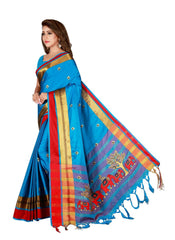 Generic Women's Cotton Blend Saree with Blouse