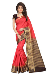 Generic Women's Nylon Silk Saree with Blouse (Red,