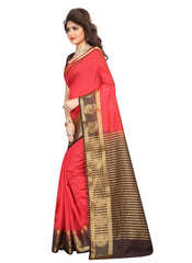 Generic Women's Nylon Silk Saree with Blouse (Red,