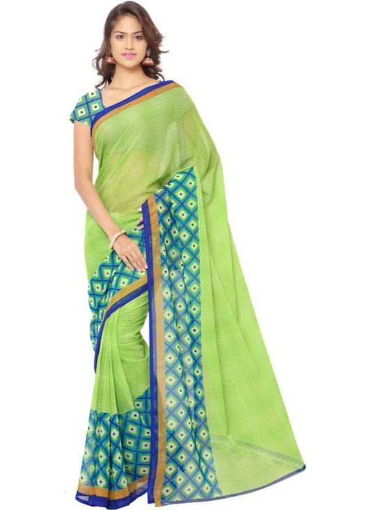 Printed Faux Georgette Green Color Saree