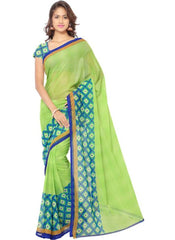 Printed Faux Georgette Green Color Saree