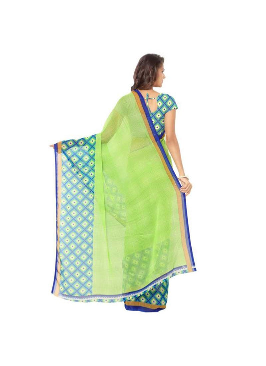 Printed Faux Georgette Green Color Saree