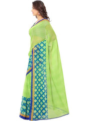 Printed Faux Georgette Green Color Saree