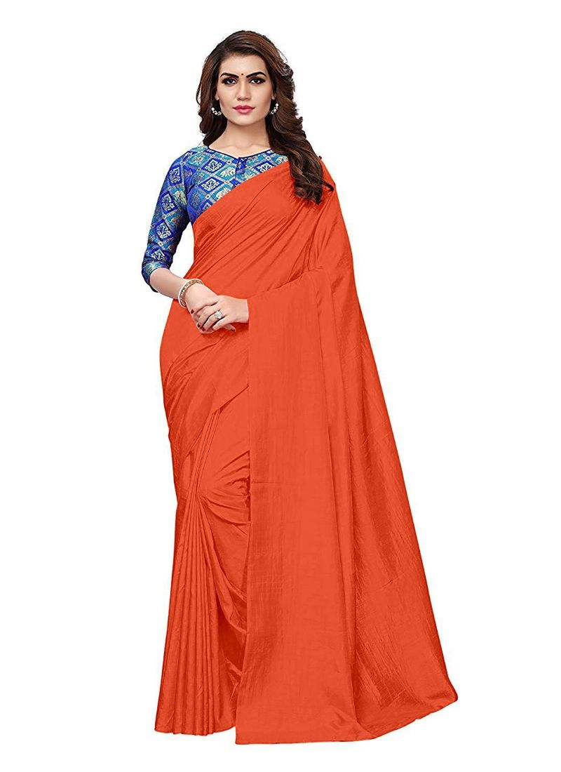 Generic Women's Zoya Silk Saree (Orange, 5-6 Mtrs)