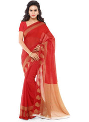 Printed Faux Georgette Red Color Saree