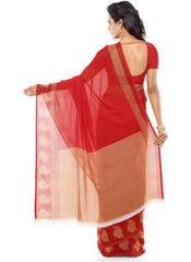 Printed Faux Georgette Red Color Saree