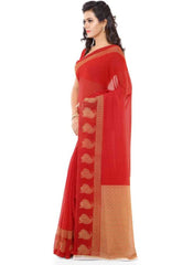 Printed Faux Georgette Red Color Saree