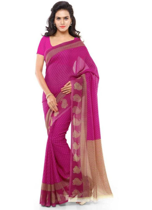 Printed Faux Georgette Pink Color Saree