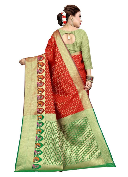 Generic Women's Kanjivaram Silk Saree with Blouse