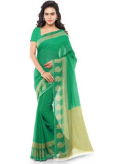 Printed Faux Georgette Green Color Saree