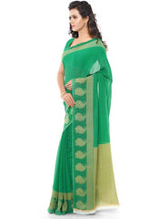 Printed Faux Georgette Green Color Saree