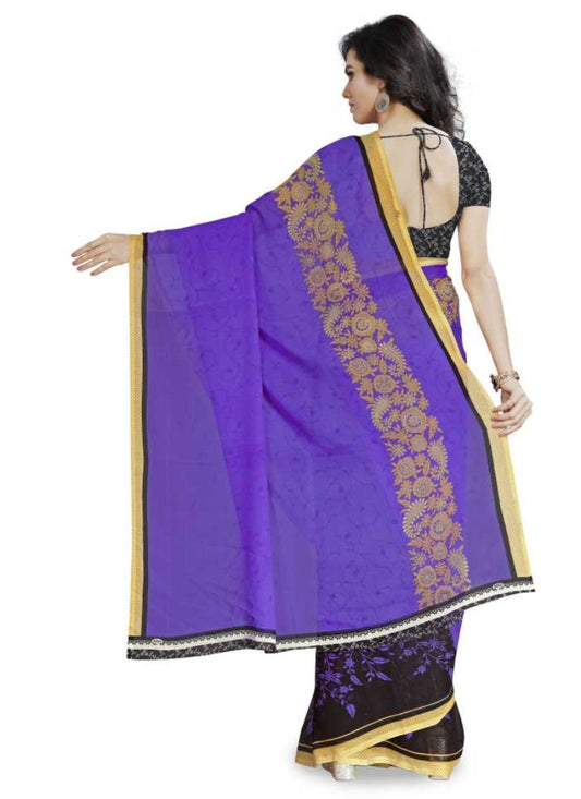 Printed Faux Georgette Purple Color Saree