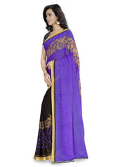 Printed Faux Georgette Purple Color Saree