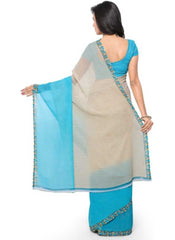 Printed Faux Georgette Blue Color Saree