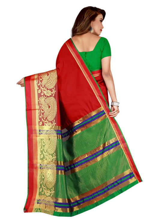 Generic Women's Poly Silk Saree with Blouse (Red,
