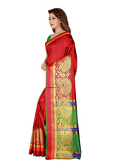 Generic Women's Poly Silk Saree with Blouse (Red,