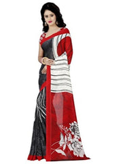 Printed Faux Georgette Red Color Saree