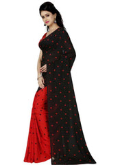 Printed Faux Georgette Red black Color Saree