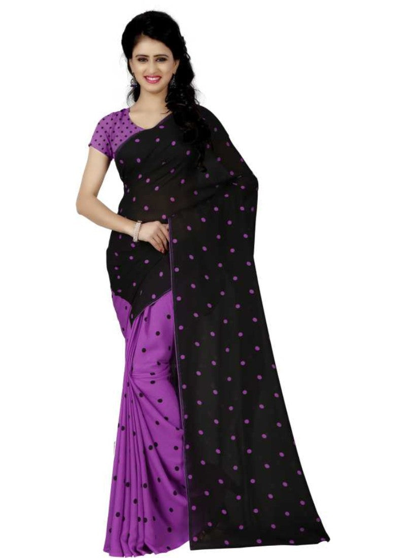 Printed Faux Georgette Purple Color Saree