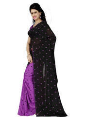 Printed Faux Georgette Purple Color Saree