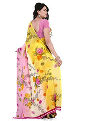 Printed Faux Georgette Pink Color Saree
