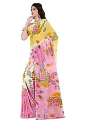 Printed Faux Georgette Pink Color Saree