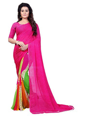 Printed Faux Georgette Pink Color Saree