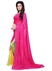 Printed Faux Georgette Pink Color Saree