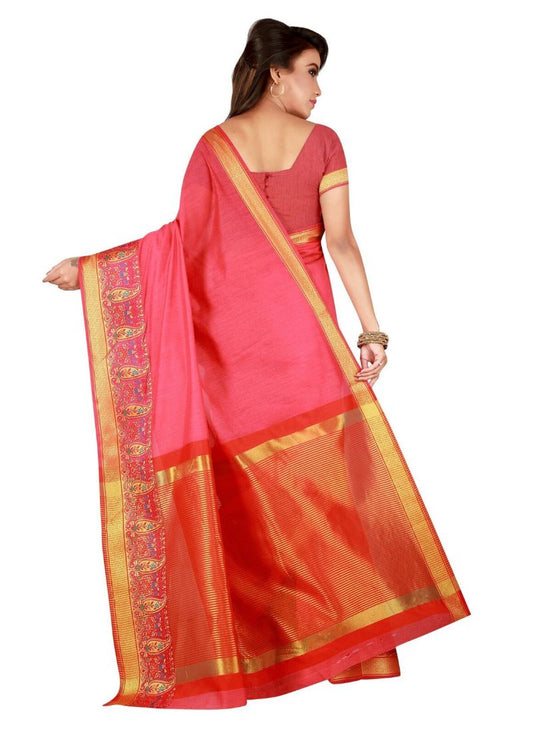 Generic Women's Cotton Saree with Blouse (Peach,