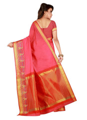 Generic Women's Cotton Saree with Blouse (Peach,