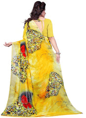 Printed Faux Georgette Yellow Color Saree