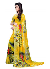 Printed Faux Georgette Yellow Color Saree
