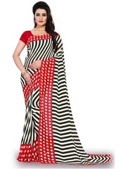 Printed Faux Georgette Red Color Saree