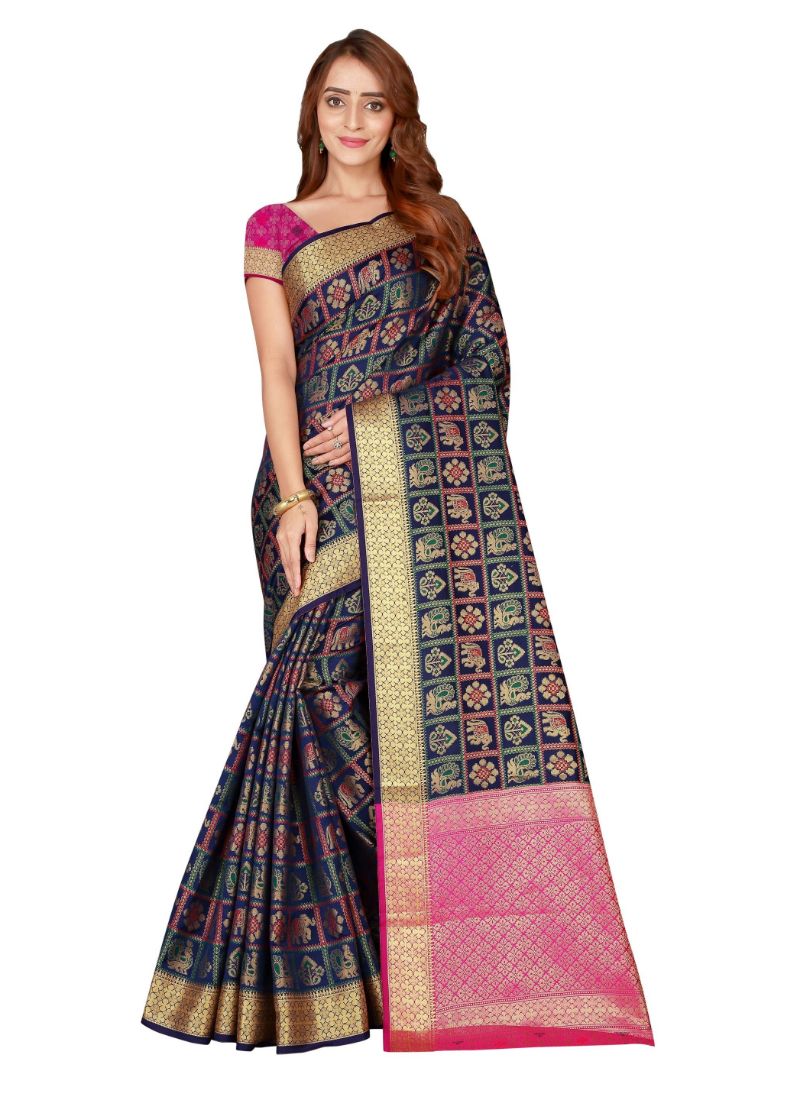 Generic Women's Kanjivaram Silk Saree with Blouse