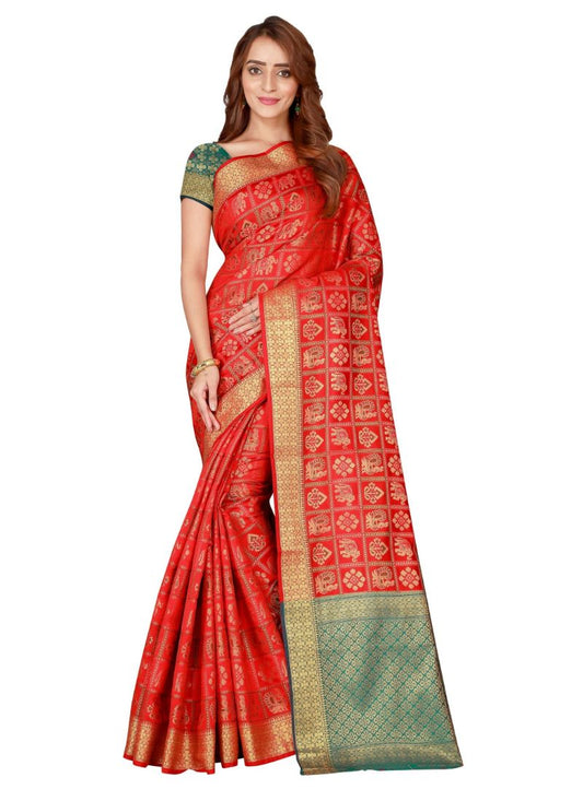 Generic Women's Kanjivaram Silk Saree with Blouse