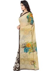 Printed Faux Georgette Brown Color Saree